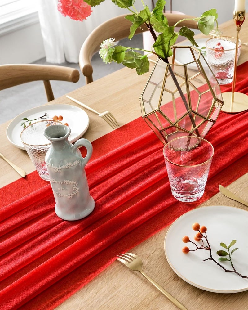 BOXAN 30x120 Inch Red Sheer Table Runner for Valentine, Wedding Anniversary, Marriage Proposals Engagements Galentines Party Mother's Day Table Swag Valance Reception Decor - Image 4